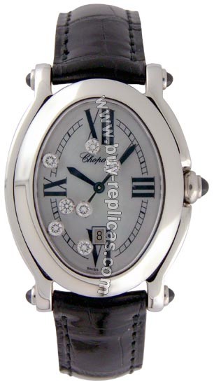 Chopard Happy Sport Oval Diamond Steel Mother-of-pearl Black Ladies watch 27/8937-23