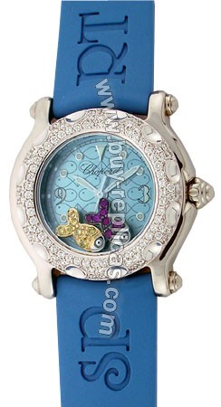 Chopard Happy Beach Diamond Jeweled Fish Steel Blue Ladies Watch 27/8924