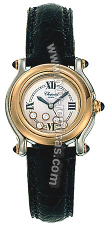 Chopard Happy Sport Diamond 18kt Yellow Gold And Steel Black Ladies Watch 27/8246-23