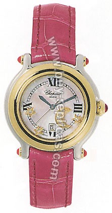 Chopard Happy Sport Diamond Moon/Stars 18kt Yellow Gold And Steel Pink Ladies Watch 27/8239-42