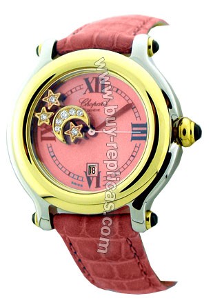 Chopard Happy Sport Diamond 18kt Yellow Gold And Steel Pink Ladies Watch 27/8239-23