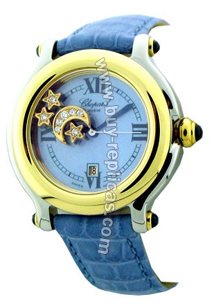 Chopard Happy Sport Diamond 18kt Yellow Gold And Steel Blue Ladies Watch 27/8239-23