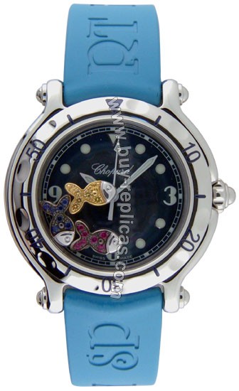 Chopard Happy Beach Jeweled Fish Steel Blue Rubber Unisex Watch 27/8921-402