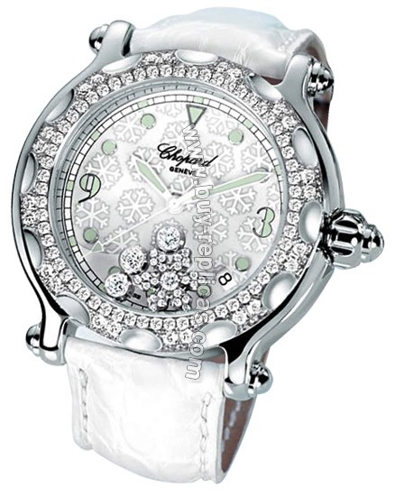 Chopard Happy Sport Diamond Snowflake 18kt White Gold Steel White Ladies Watch 288946