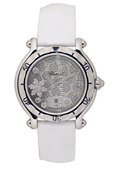 Chopard Happy Sport Diamond Snowflake Steel White Rubber Watch 27/8949