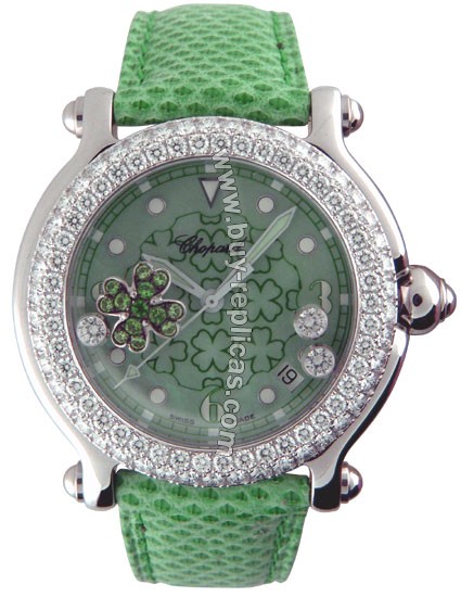 Chopard Happy Sport Diamond Emerald Good Luck Clover 18kt White Gold Green Mens Watch 28/8426-20