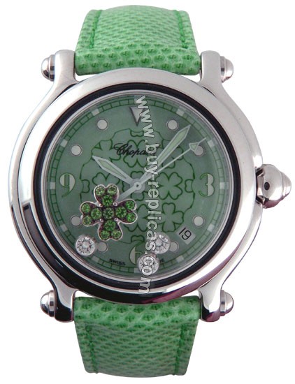 Chopard Happy Sport Diamond Emerald Good Luck Clover Steel Green Mens Watch 28/8426