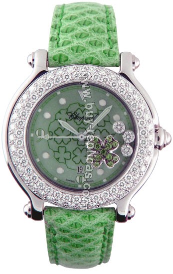 Chopard Happy Sport Diamond 18kt White Gold Emerald Good Luck Clover Green Unisex Watch 27/8429-20