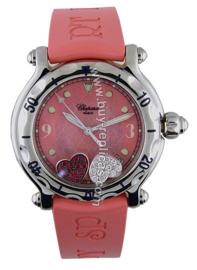 Chopard Happy Sport Diamond Ruby Heart Steel Pink Rubber Ladies Watch 28/8950