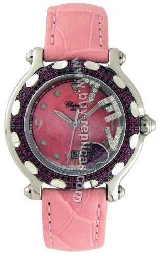 Chopard Happy Sport Diamond Ruby Love Heart 18kt White Gold Steel Pink Ladies Watch 27/8945-421