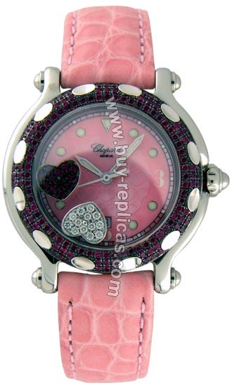 Chopard Happy Sport Diamond Ruby Heart Steel Pink Ladies Watch 278945-21