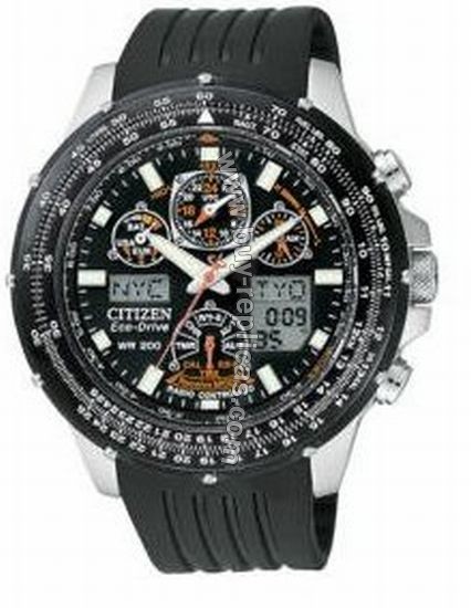 Citizen Skyhawk AT Chronograph Black Rubber Atomic Mens Watch JY0000-02E