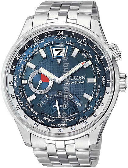 Citizen Eco-Drive 180 Steel Blue World Time Mens Watch BR0011-53L