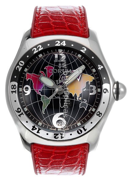 Corum Bubble XL Steel Multicolor World Time Red Mens Watch 383-250-20-0F06-FN24R