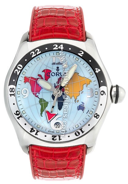 Corum Bubble XL Steel Multicolor World Time Red Mens Watch 383-250-20-0F06-FB24R