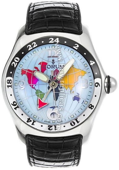 Corum Bubble XL Steel Multicolor World Time Black Mens Watch 383-250-20-0F01-FB24R