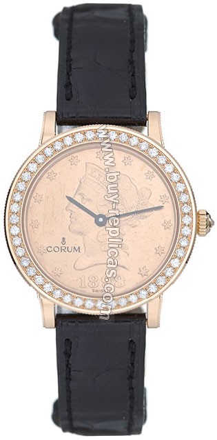 Corum Coin 18kt Yellow Gold Diamond Black Ladies Watch 049-358-65-0081-MU36