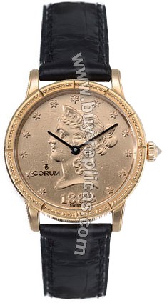 Corum Coin 18kt Yellow Gold Coin Black Ladies Watch 049-357-56-0081-MU36