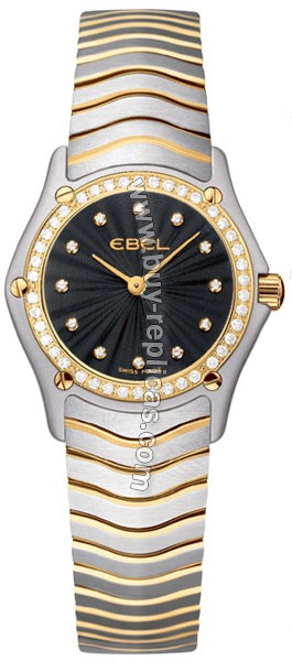 Ebel Classic 18kt Yellow Gold and Steel Diamond Black Mini Ladies Watch 1215405