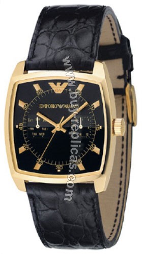 Emporio Armani Gold-tone Steel Black Mens Watch Ar0308