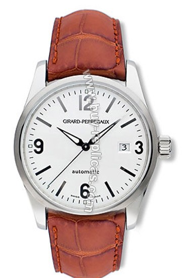 Girard Perregaux Classic Elegance Stainless Steel Brown Leather Mens Watch 49570-0-11-114