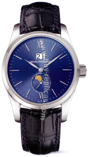 Girard Perragaux Classic Elegance 18kt White Gold Black Leather Mens Watch 49530.0.53.4124