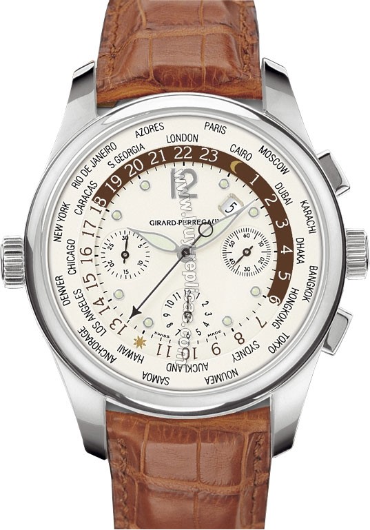 Girard Perragaux Classic Elegance 18kt White Gold Brown Leather Mens Watch 49800.0.53.1041