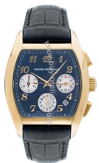 Girard Perregaux Richeville 18kt Rose Gold Blue Leather Mens Watch 27650-0-51-4061