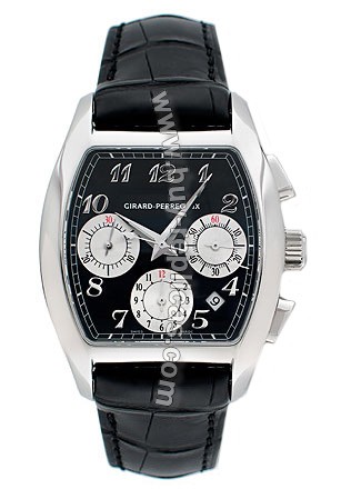 Girard Perregaux Richeville Stainless Steel Black Leather Mens Watch 27650-0-11-6871