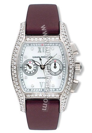 Girard Perregaux Richeville Diamond 18kt White Gold Burgundy Satin Ladies Watch 02650-D0-Q53-72M7