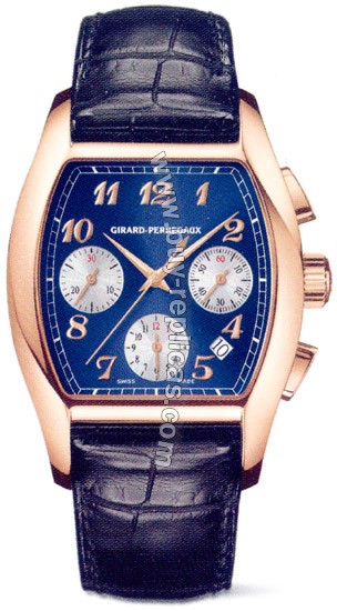 Girard Perragaux Richeville 18kt Rose Gold Blue Leather Mens Watch 27650.0.52.4061