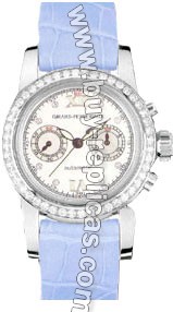 Girard Perragaux Collection Lady Diamond 18kt White Gold Blue Leather Ladies Watch 08046D0A53.11M7