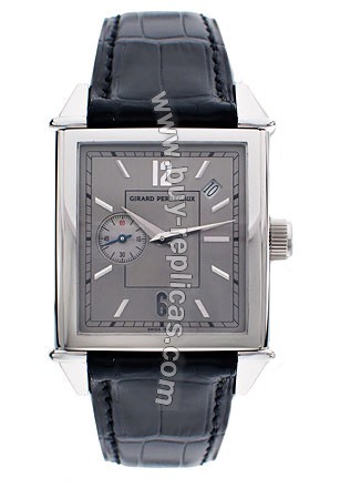 Girard Perregaux Vintage 1945 Stainless Steel Black Leather Mens Watch 25830-0-11-2142