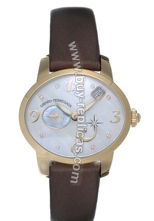 Girard Perragaux Cats Eye Diamond 18kt Yellow Gold Brown Satin Ladies Watch 80480-51-761-JKBD