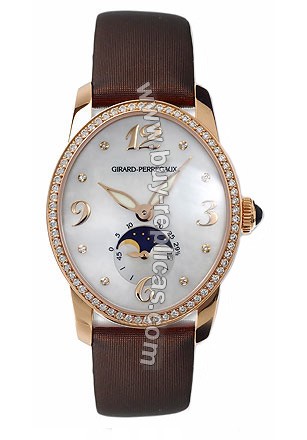 Girard Perragaux Cats Eye Diamond 18kt Rose Gold Brown Satin Ladies Watch 08049-D0-A5272L7