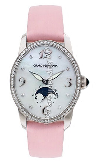 Girard Perragaux Cats Eye Diamond 18kt White Gold Pink Satin Ladies Watch 80490-D53-A761-KK9