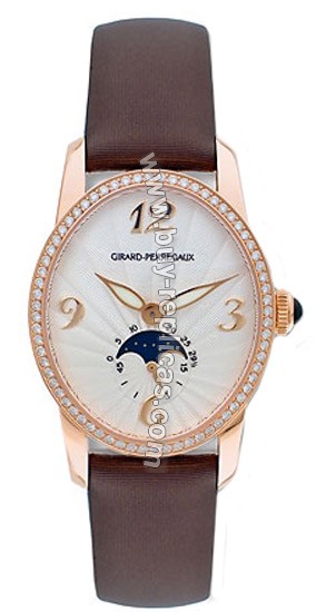 Girard Perragaux Cats Eye Diamond 18kt Rose Gold Brown Satin Ladies Watch 80490-D52-A121-CK6