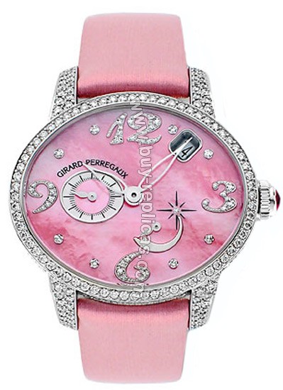 Girard Perragaux Cats Eye Diamond 18kt White Gold Pink Satin Ladies Watch 80480-D53-P962-KK9