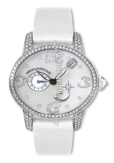 Girard Perragaux Cats Eye Diamond 18kt White Gold White Satin Ladies Watch 80480-D53-P762-KK7