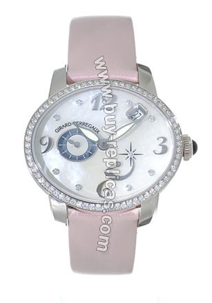 Girard Perragaux Cats Eye Diamond 18kt White Gold Pink Satin Ladies Watch 80480-D53-A761-KK9