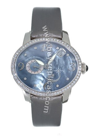 Girard Perragaux Cats Eye Diamond 18kt White Gold Grey Satin Ladies Watch 80480-D53-A261-KK2