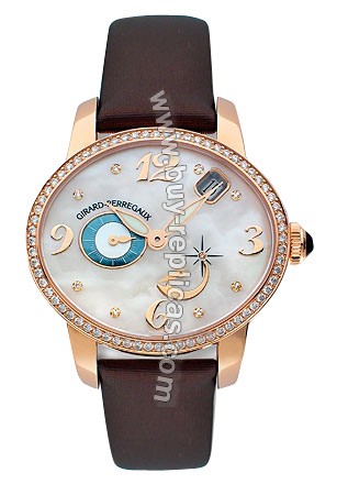 Girard Perragaux Cats Eye Diamond 18kt Rose Gold Brown Satin Ladies Watch 80480-D52-A761-JKB