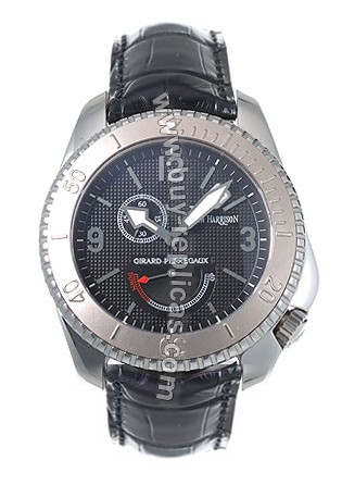 Girard Perragaux Seahawk II Stainless Steel Black Leather Mens Watch 49910-0-58-6546