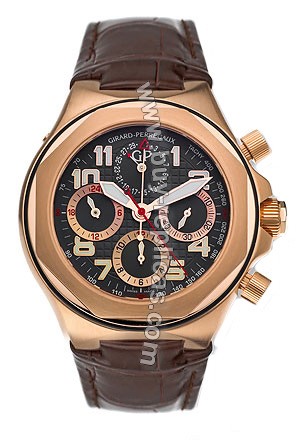 Girard Perragaux Laureato EVO3 18kt Rose Gold Brown Leather Mens Watch 80180-52-212-BBEA