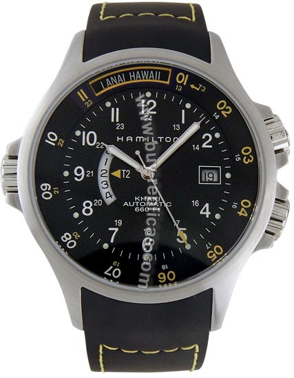 Hamilton Khaki Navy GMT 3T Steel Black Mens Watch H77645333