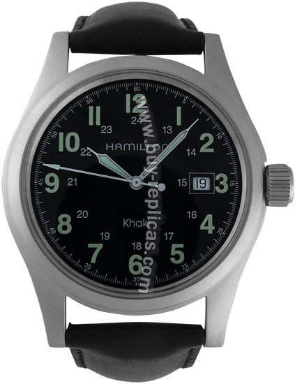 Hamilton Khaki Field Quartz Steel Black Leather Mens Watch H68511733