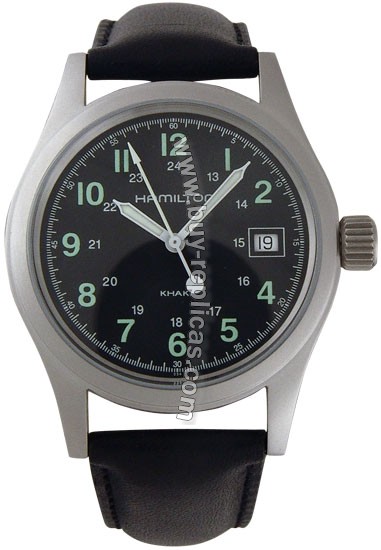 Hamilton Khaki Field Quartz Steel Black Leather Mens Watch H68411733