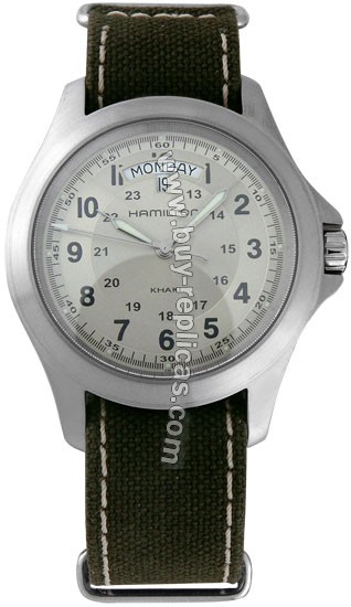 Hamilton Khaki King Quartz Green Canvas Mens Watch H64451823