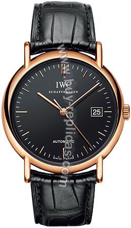 IWC Portofino Automatic 18kt Rose Gold Black Mens Watch 3533-18