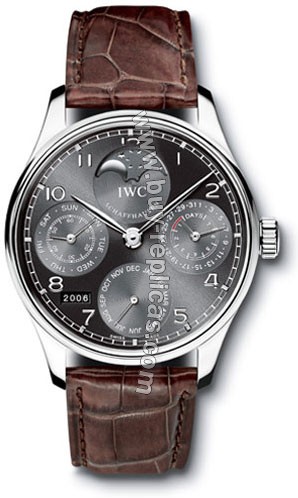 IWC Portuguese Perpetual Calendar 18kt White Gold Brown Mens Watch 5022-18